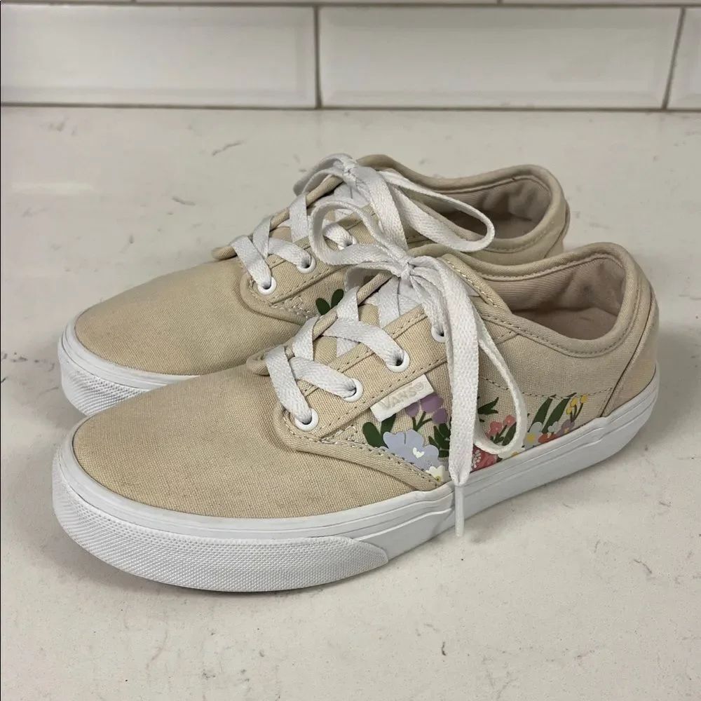 Vans GIRLS' Atwood Floral Canvas Sneakers - Cream Size 3 Missy